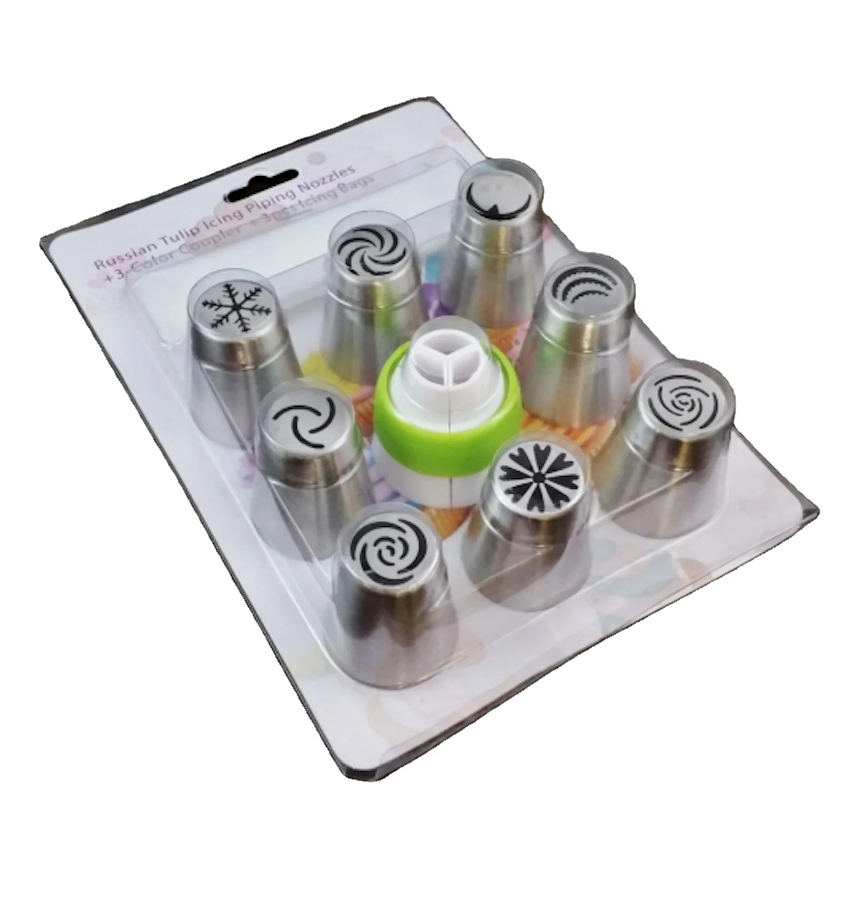 Cake Icing Nozzle with holder - Stainless Steel, 8Pcs/Set