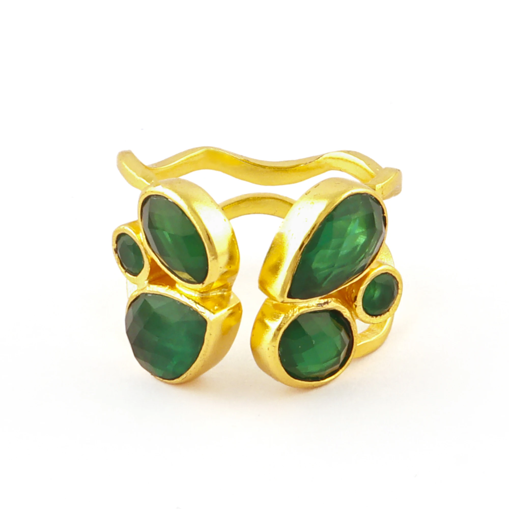 Green quartz gemstone gold plated adjustable ring for wearing in wedding birthdays parties social gatherings comfortable in wear