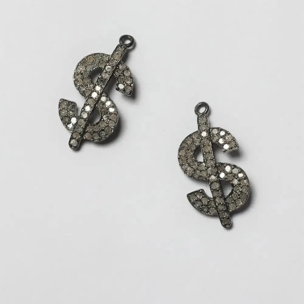 Dollar Symbol Natural Diamond Charm in 925 Sterling Silver from Manufacturer Shop Now at Wholesale Price Online Dealer Supplier