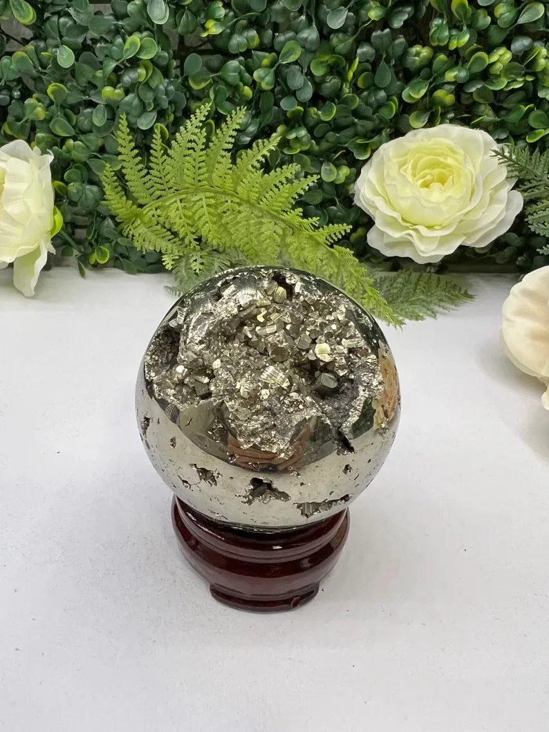 Druzy Peru Pyrite Sphere High Quality Gold Pyrite Crystal Ball Spiritual Healing Gemstone Chakra Balance Unique Meditation Gifts