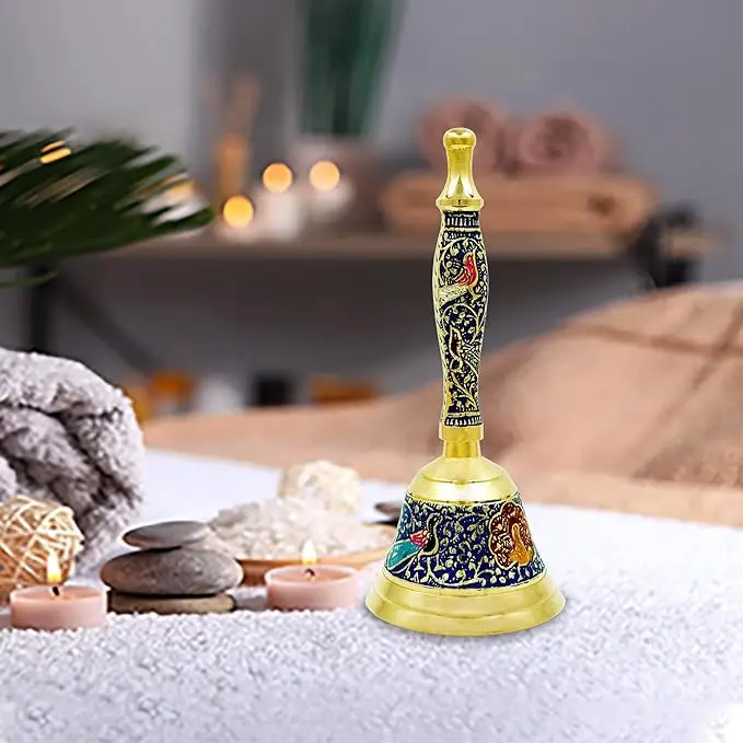 Дизайнерский цветной латунный ручной Колокольчик полированный металл украшение стола или