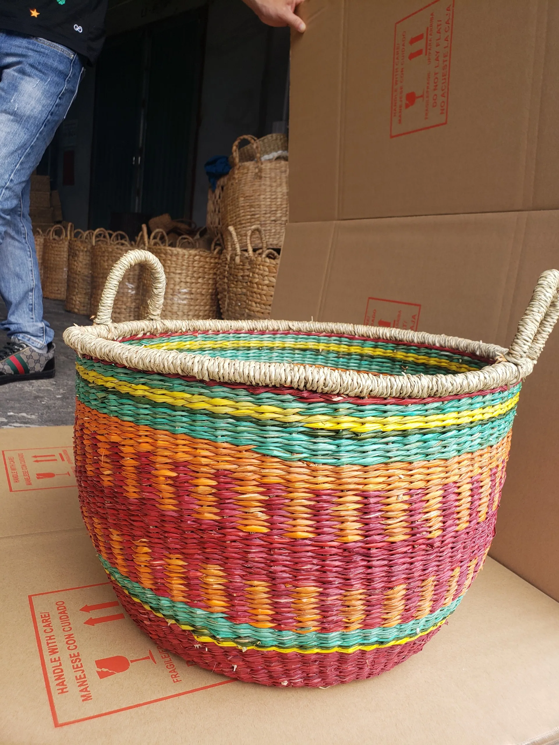 Hand Woven Bolga Seagrass Basket, Large Market Basket