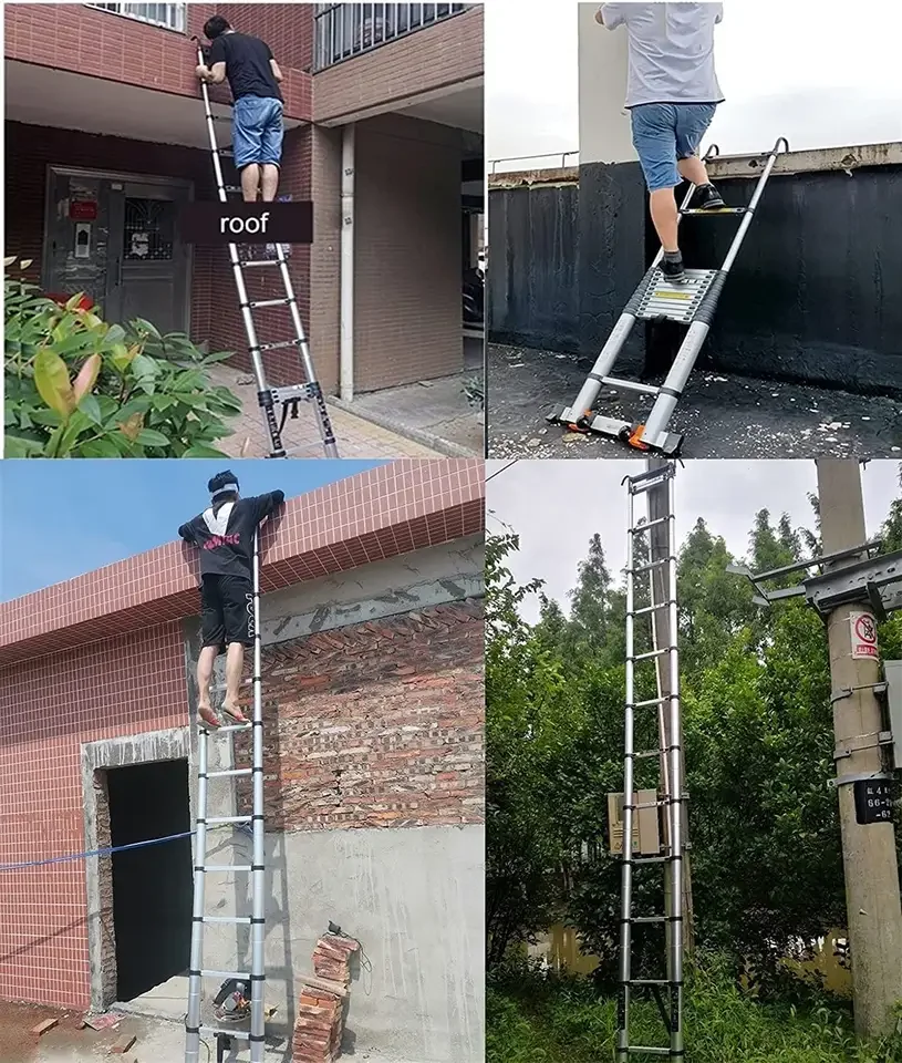 Aluminum single straight ladder with 10cm hook thickened portable telescopic ladder for household use