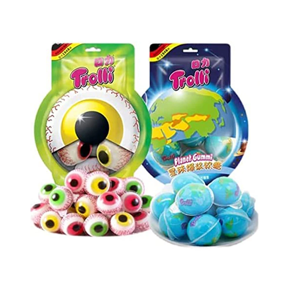 OEM ODM Candies Wholesale Custom Eye Ball Gummi with Sour Jam Filled Sweet Halal Realistic Shape Earth soft