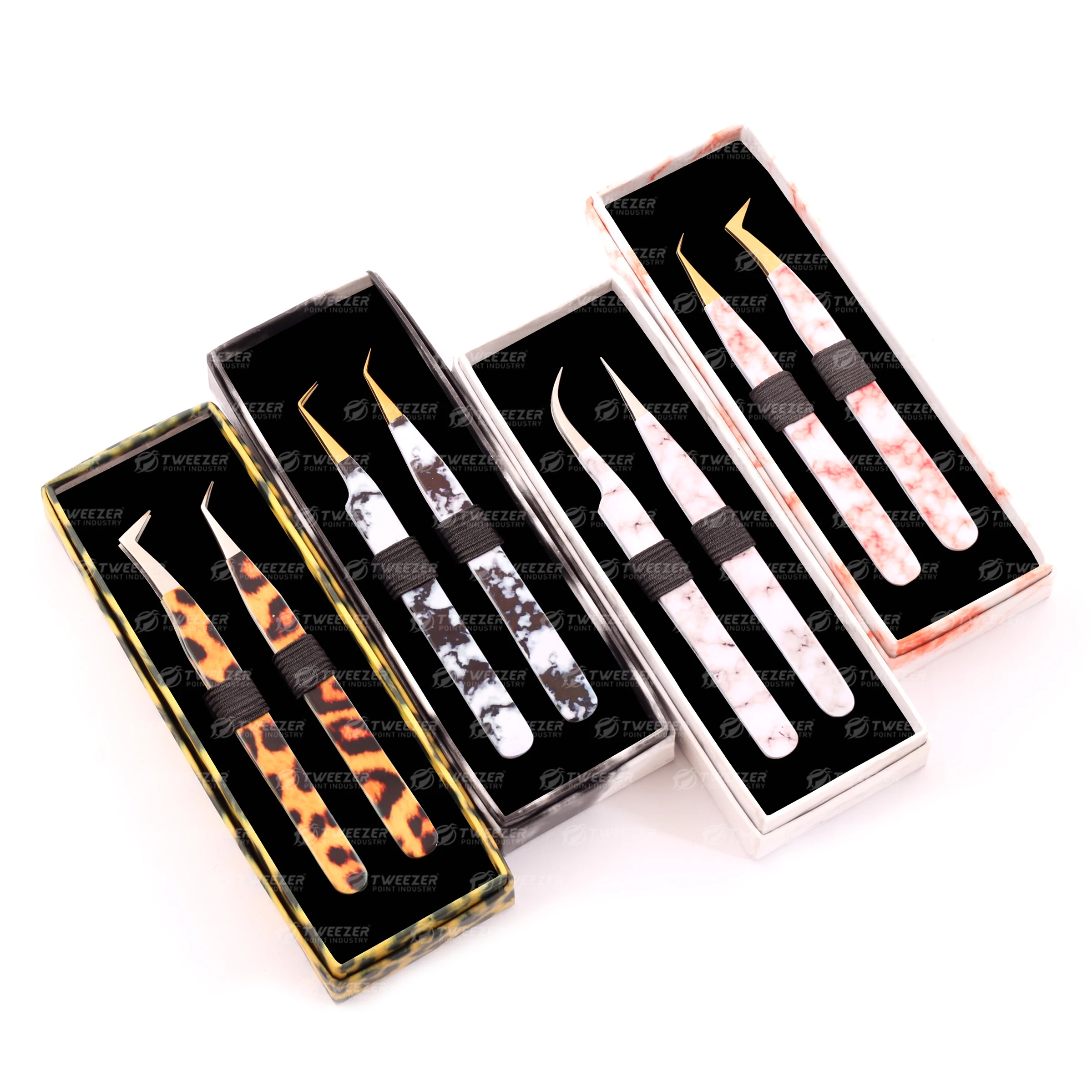 Professional Beauty Cosmetic Tool Stainless Steel Titanium Gold Color Eyelash Extension Tweezer With Pouch Packing