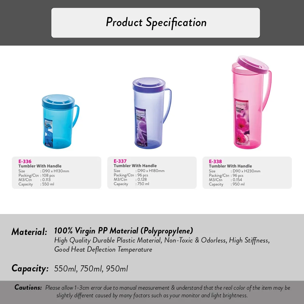 Elianware BPA Free Polypropylene (PP) Plastic Custom Logo Easy to Carry and Travel Drinking Water Bottle with Handle