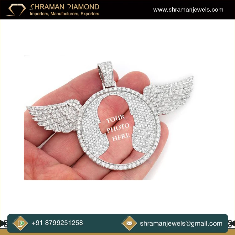 Hot Sale 925 Sterling Silver 10.5 ct. Custom Wings Picture Memory Lab Grown Diamond Pendant at Reliable Market Price