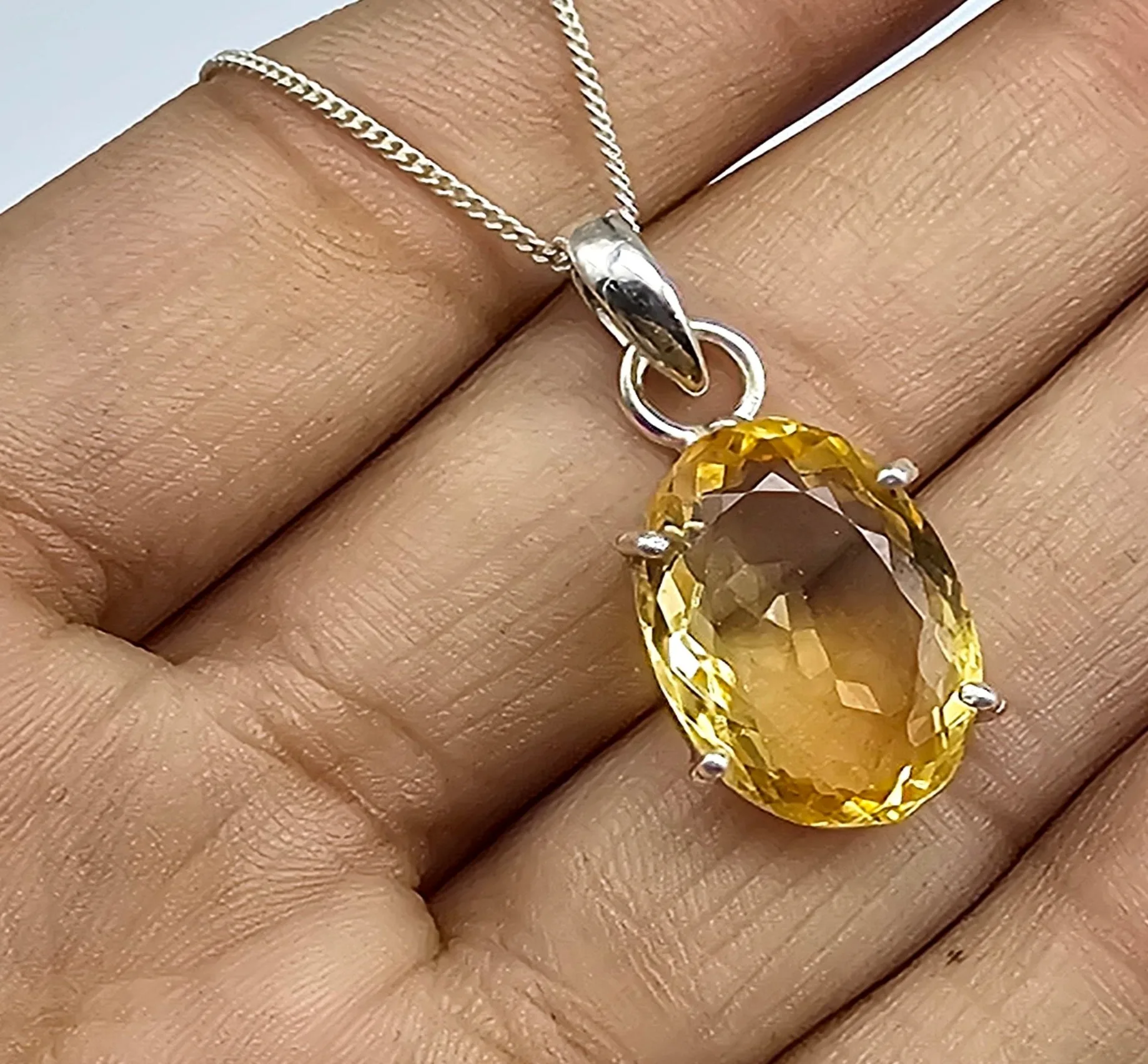 Natural Yellow Citrine Pendant Necklace Solid 925 Silver Citrine Gemstone Necklace Pendant Boho Citrine Necklace