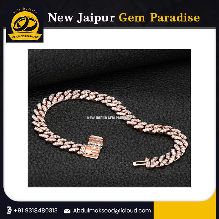 Hot Selling Trendy Moissanite 8mm Cuban Chain 925 Sterling Silver 18K Rose Gold Plated From Manufacturer