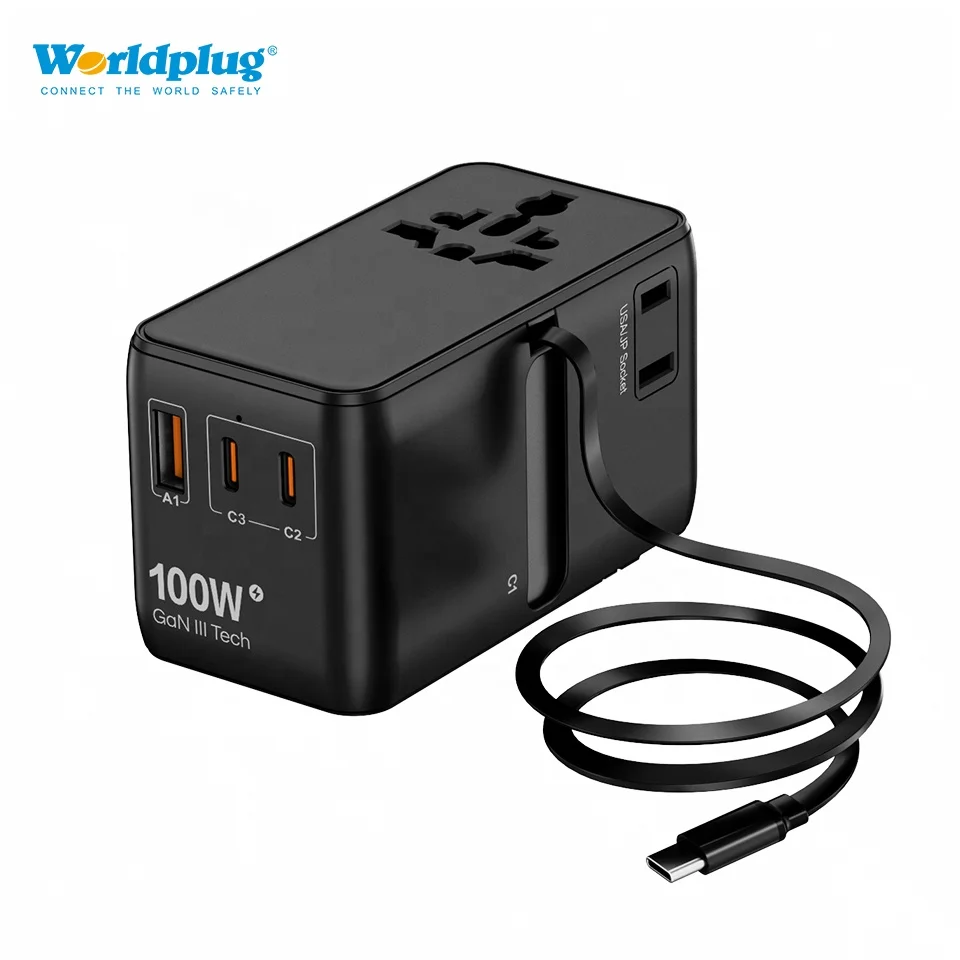Worldplug 100W Multi-Port Fast Charger Adapter Universal Travel Plug Adaptor for Worldwide International Use