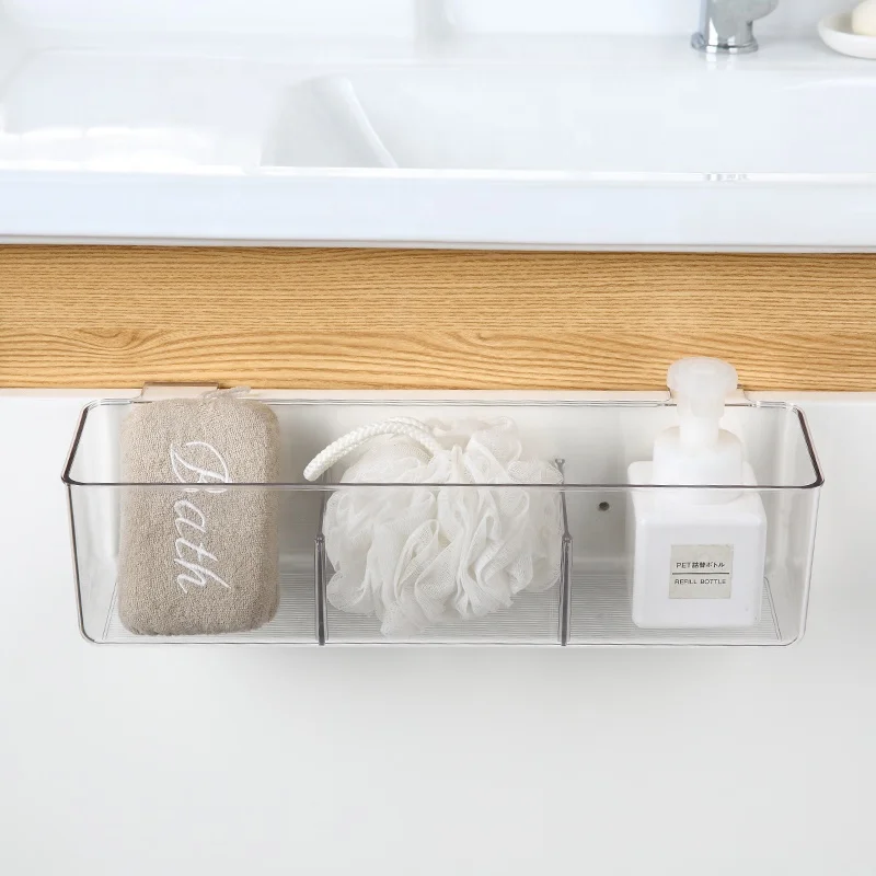 Over the door PET cleaning article hanging storage box small clear bathroom plastic door back hanging organizer