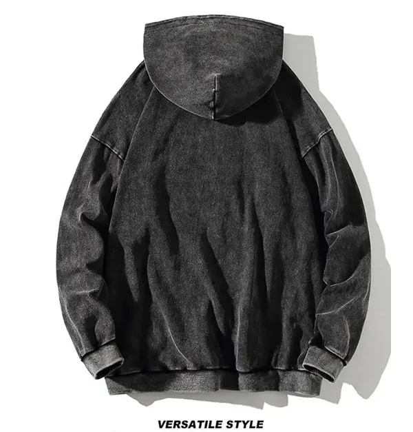 Oem Designer Brand Streetwear Heavy Washed Grey Hoodie Acid Wash Oversized Hoodie Vintage Men Heavyweight French Terry Hoodie