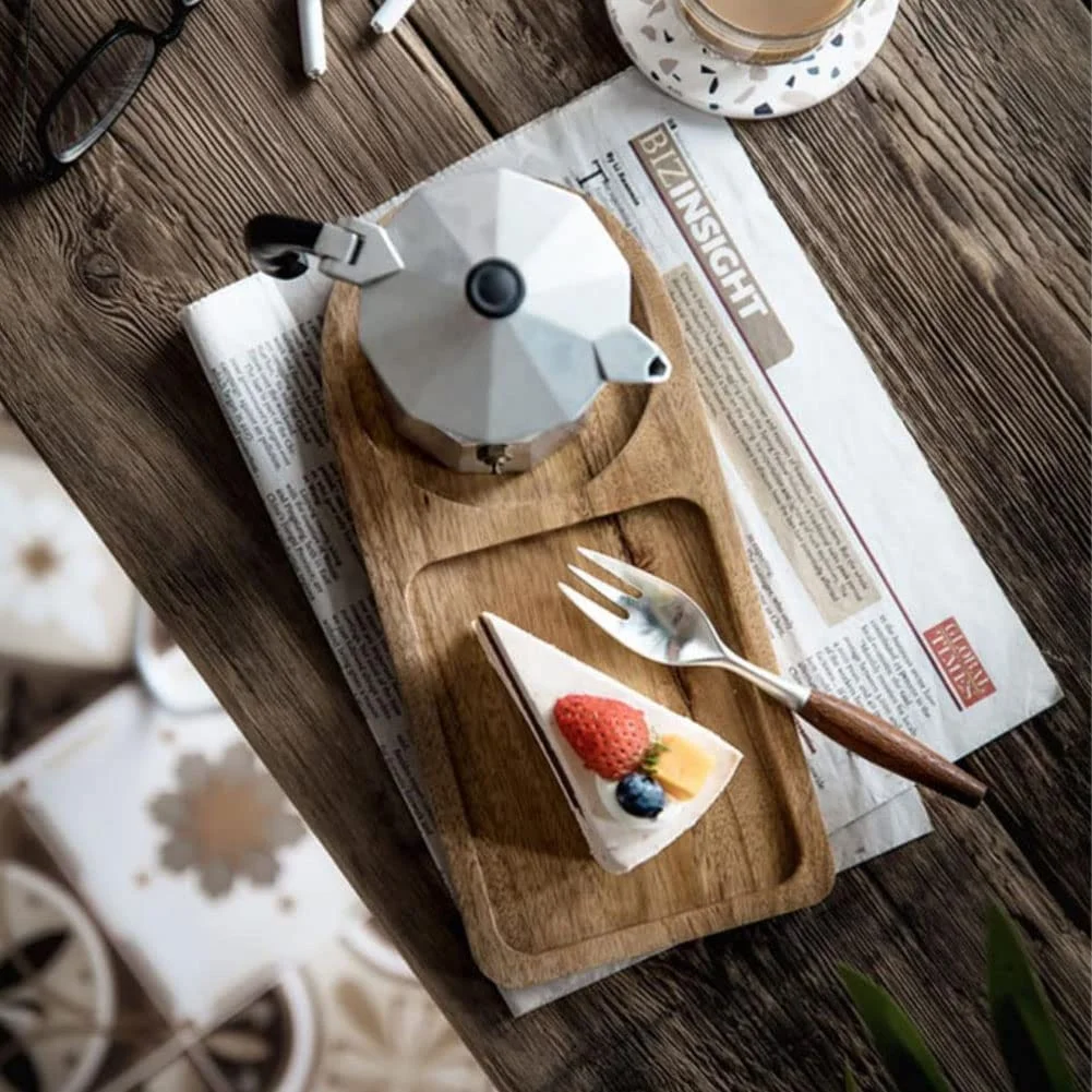 Wood Serving Tray Bread Plates with Coaster 11 Inch Rectangular Service Board Acacia Plate