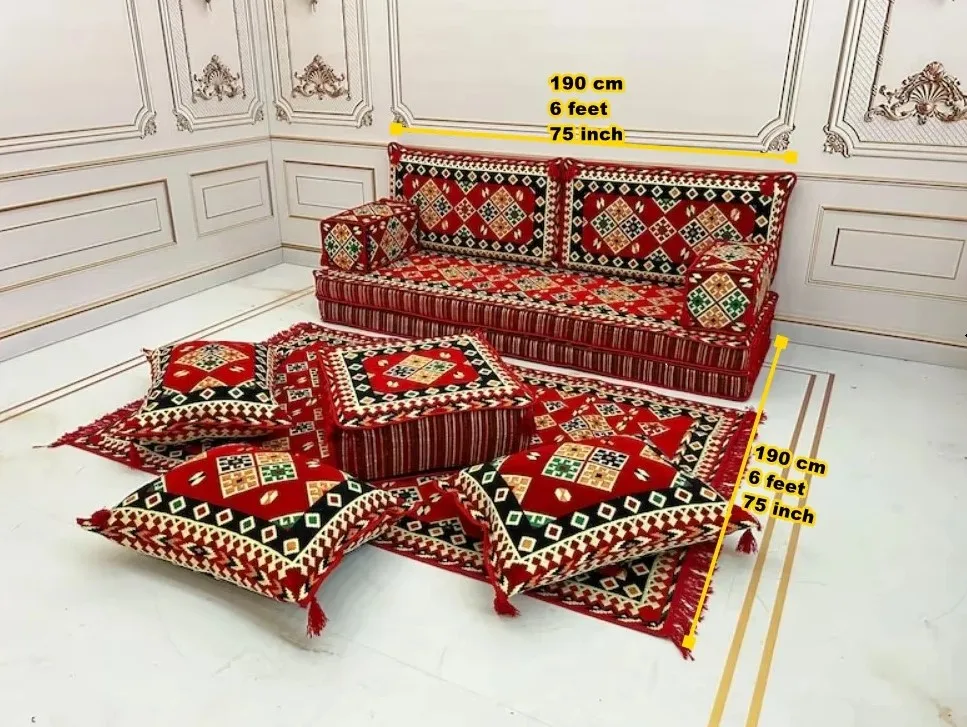 Abic Floor Sofa Living Room Full Sets - 190cm / 6feet / 75 Inch - 1 Set of 11 Pcs -  Covers + Sponge