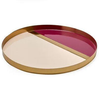 Premium Quality Gold-Colored Serving Tray Indian Design Metal Brass round Plate with Punched Line Table Decor Kitchen Home Use