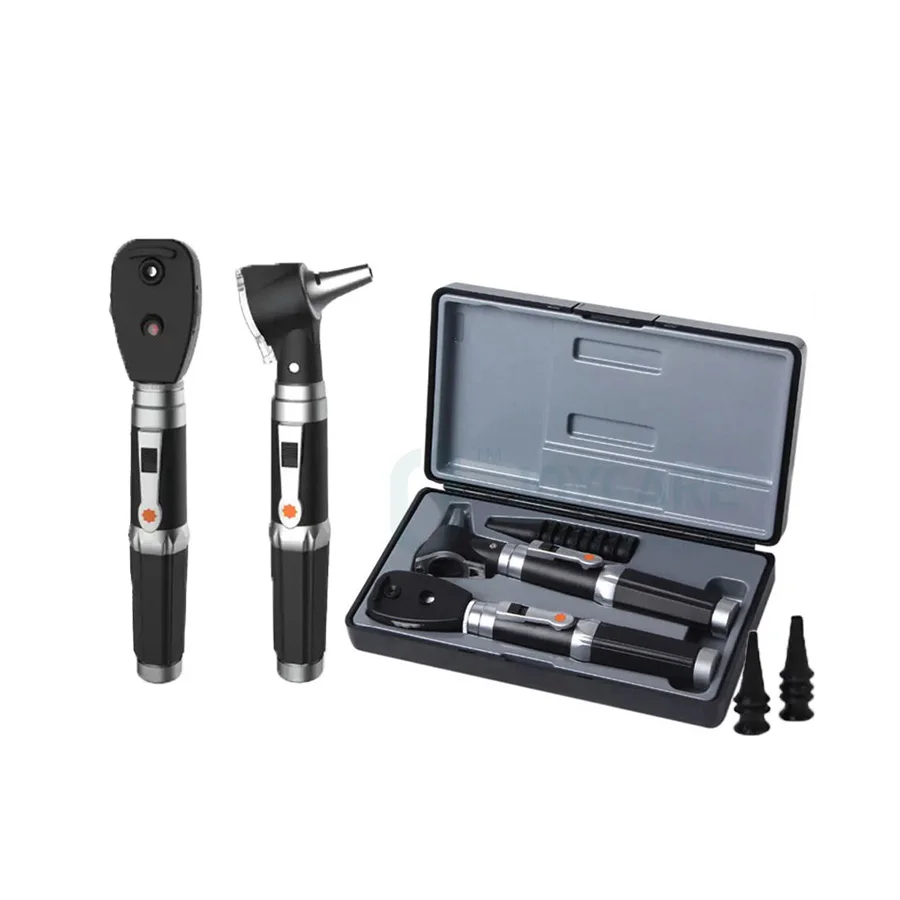2 Years Warranty Portable Professional ENT Diagnostic Instruments 2 in 1 LED Fiber Optic Ear Otoscope and Ophthalmoscope Set