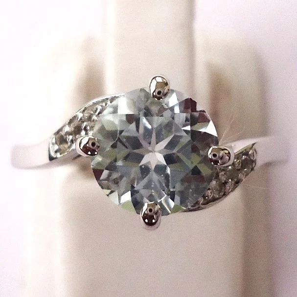 Attractive 925 Sterling Silver Round Gemstone Ring Cheap Good Color Amethyst Gemstone Ring