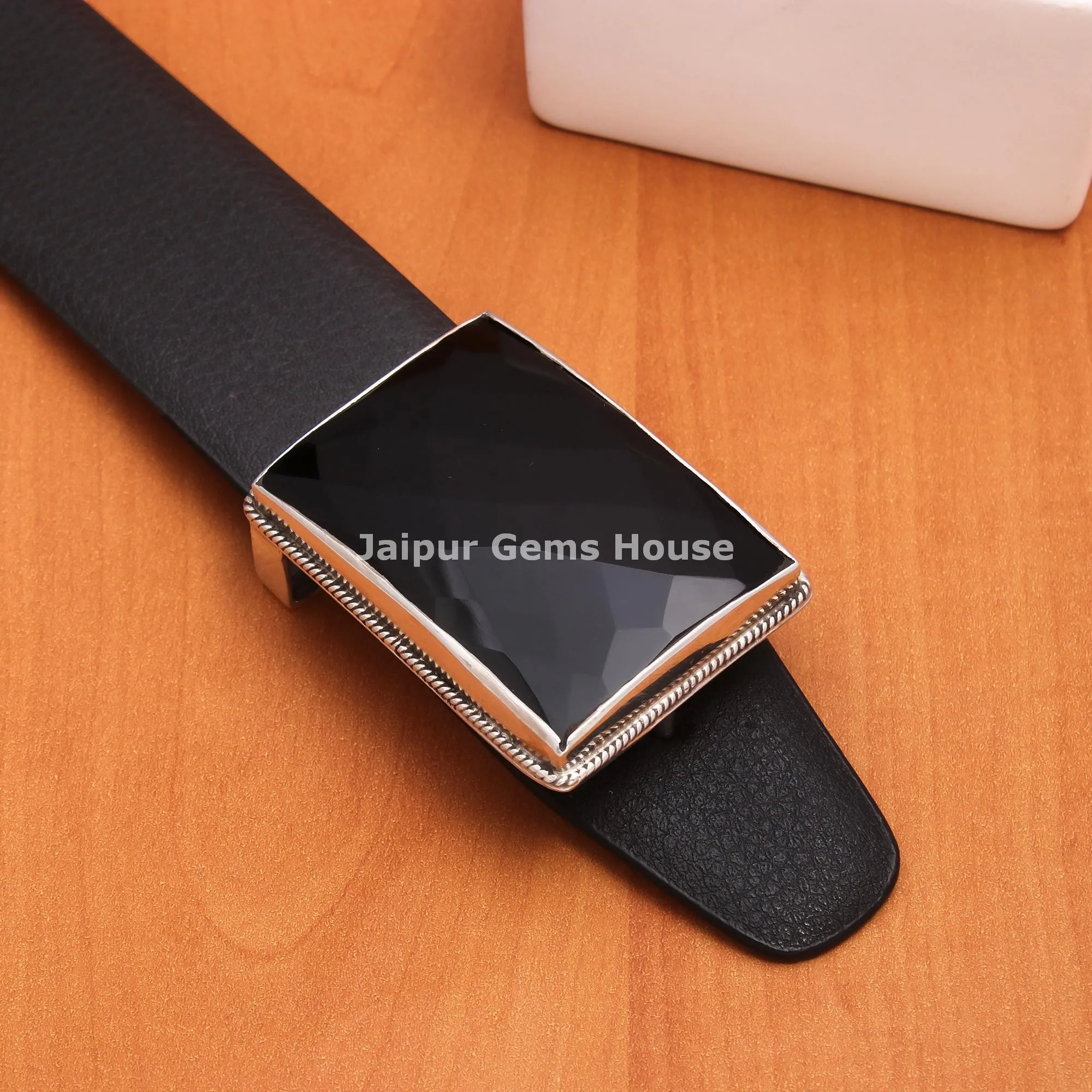 Natural Black Onyx Gemstone Sterling Silver Buckle With Leather Belt, Western Cowboy Belt Buckle, Groomsmen Gifts  nGift For Him