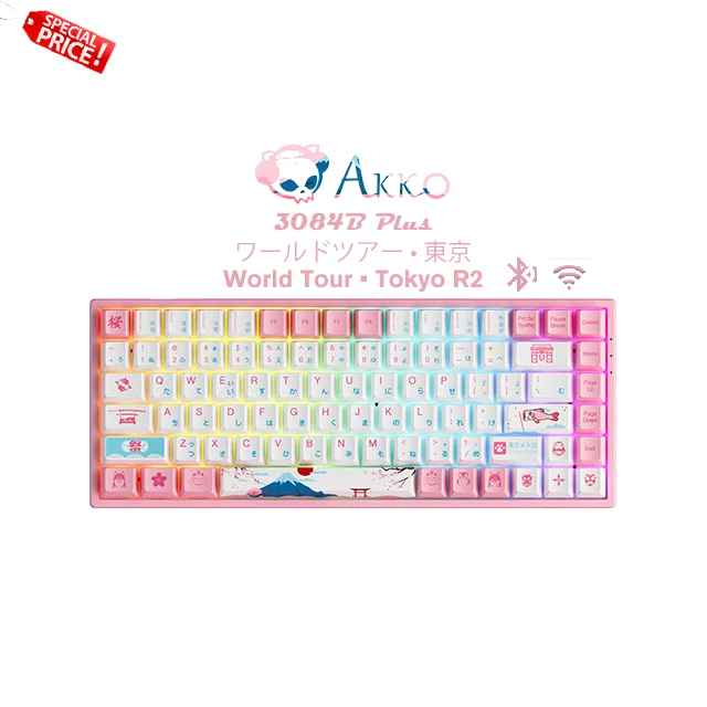Akko 3084B Tokyo R2 PBT hot sublimation ASA Keycap CS jelly switches wireless TKL mechanical Keyboard
