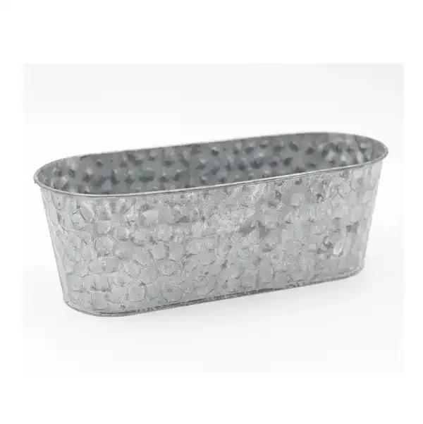 Top Quality Galvanized Planter Oblong Shape Hammered Metal Iron Flower Pot and Planter Decorative Galvanized Planter
