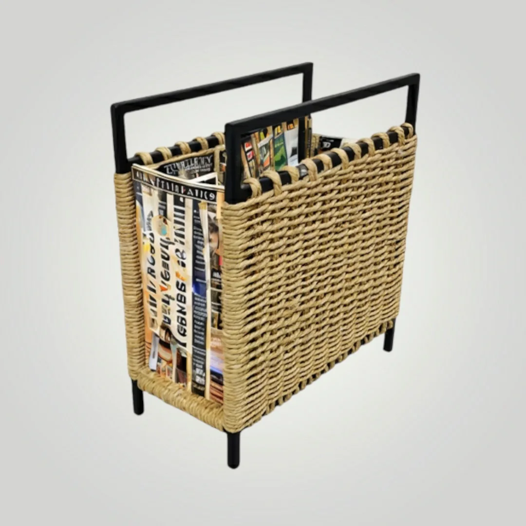 Sisal Rope Sea Grass  Powder Coat Iron Hand Weaving Magazine & Book Holder for Every Home and for Every Generation