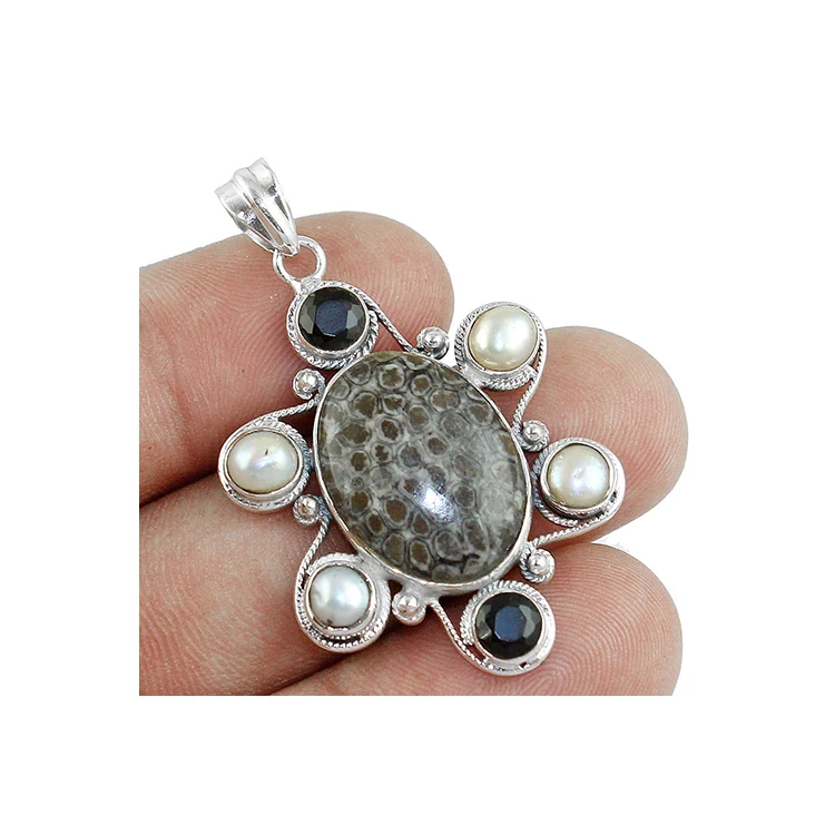 Dinosaur Bone Gemstone 925 Solid Gemstone 925 Solid Sterling Silver Handmade Pendant Fashion Pendant For Women Bulk Supplier
