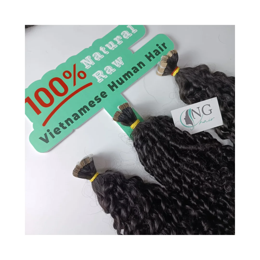 None Chemical Processing Pixie Curly Tape In Hair Extensions For Hair Christmas Decoration Vietnamese Human Hair With Top Seller
