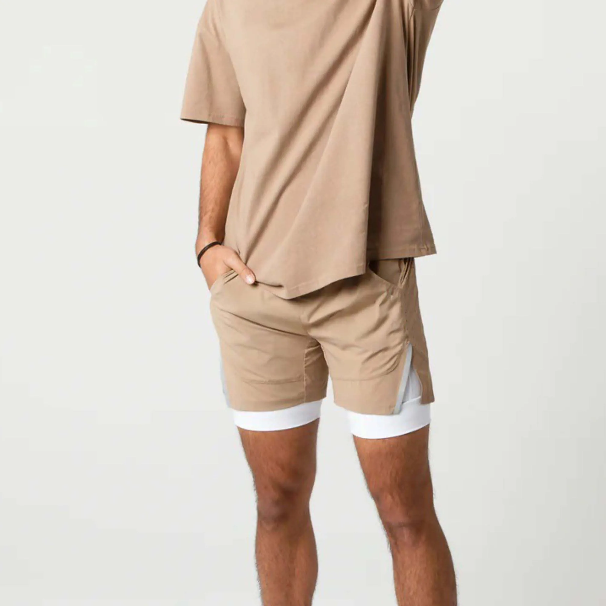 Smoother and Softer 80% Nylon 20% Elastane Chai Mens Compression Lined Woven Training Short with Front Slip Pockets