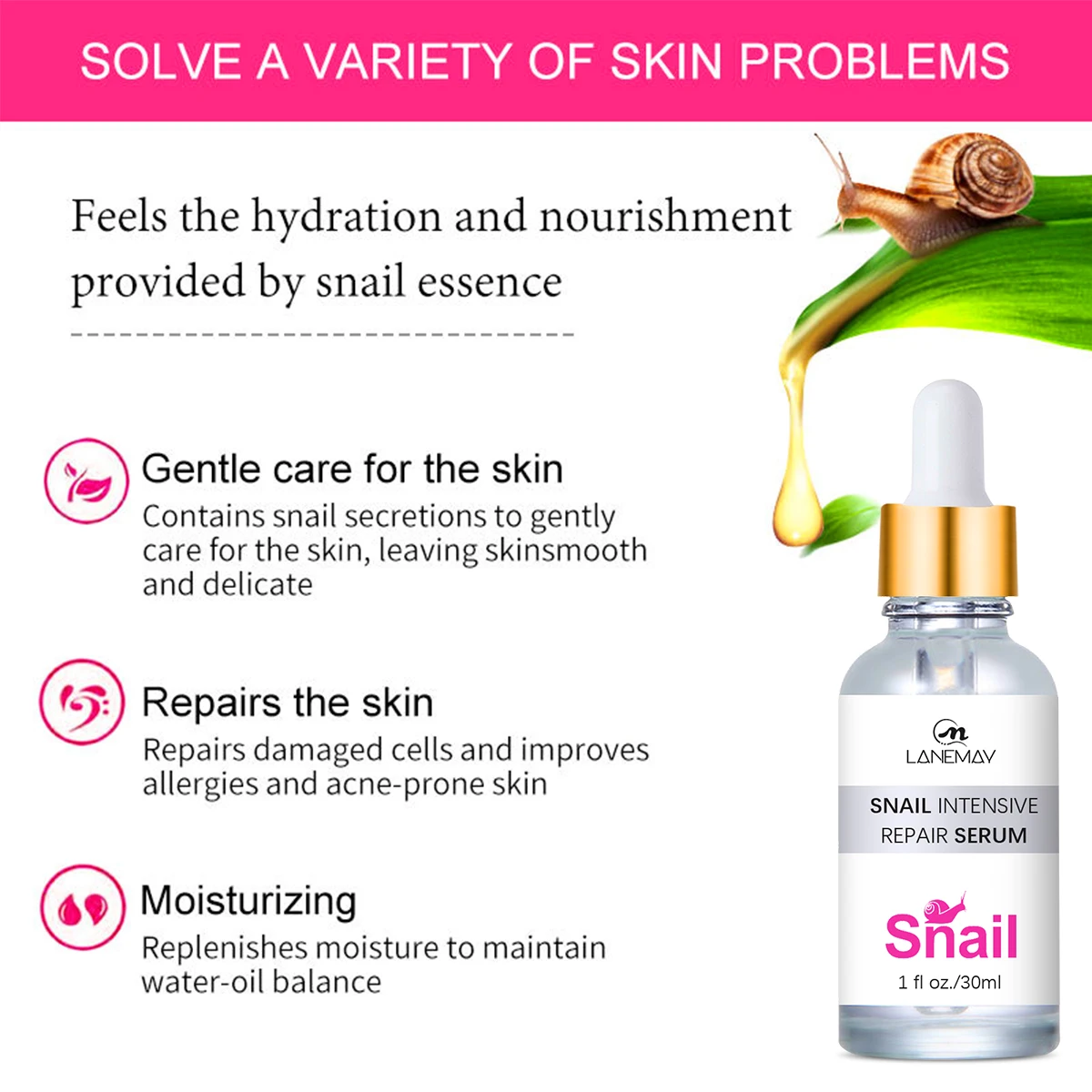 Organic Anti Aging Anti Acne Face Skin Care Serum Collagen Snail Repair Whitening Face Mucin Power Essence Hydrating Serum