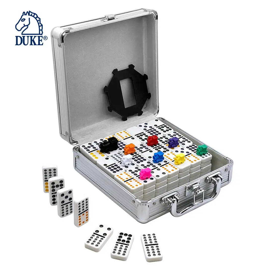 Double 12 Colored Dot Dominoes Mexican Train Game Set, 91 Tiles Dot Dominoes with Aluminum Case