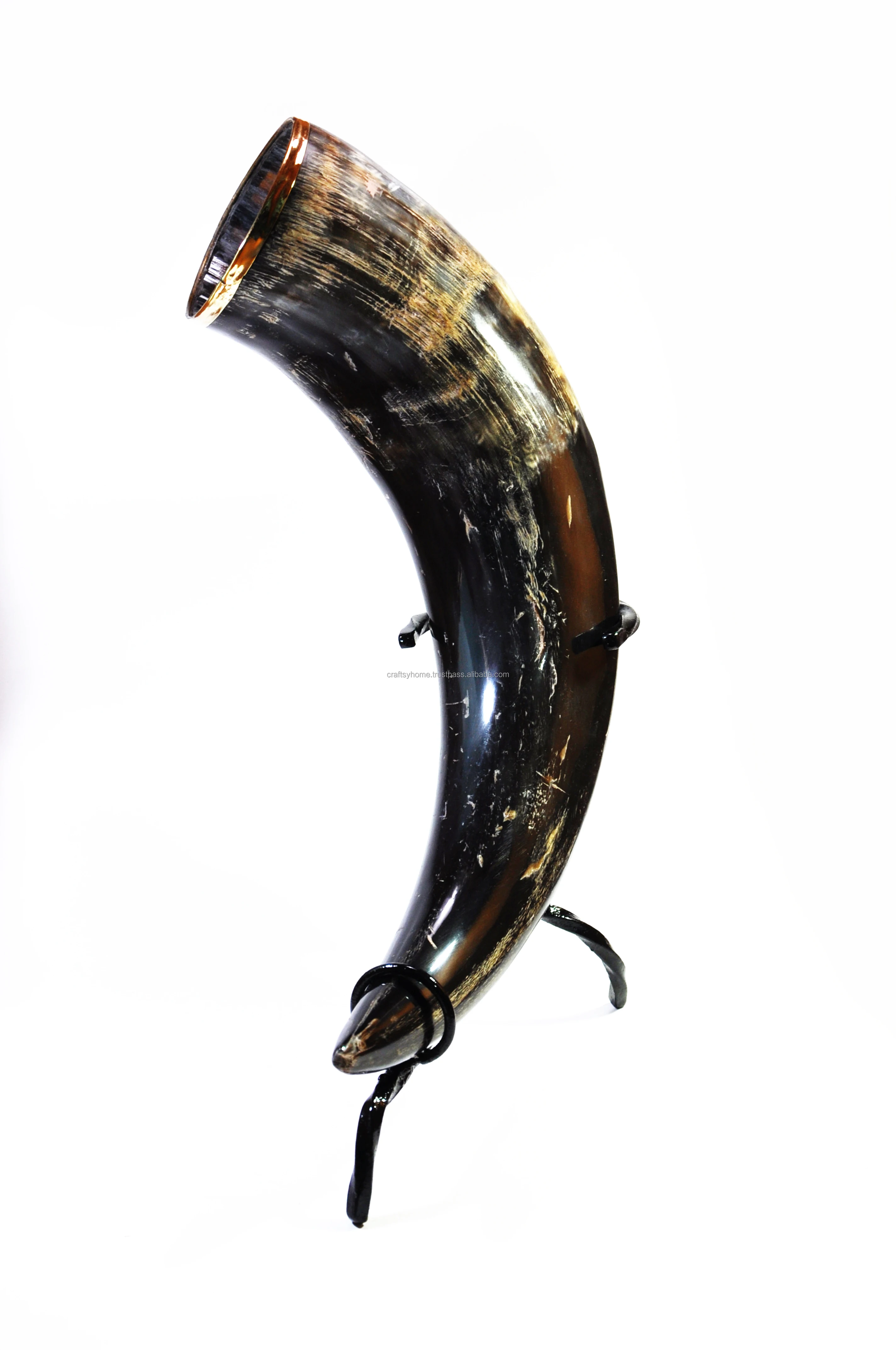 Drinking viking most quality buffalo horn natural horn color with metal stand hand made polished cheap price