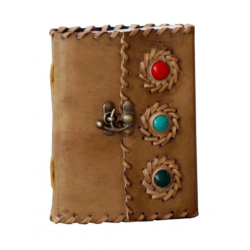Stone Embossed Genuine Leather Bound Journal Diary Notebook Travel book with blank Unlined pages sketch books lock journals