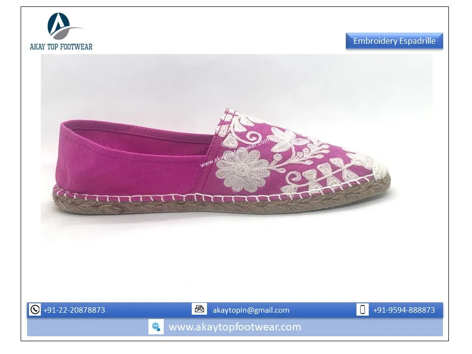 Durable Flat Handmade Canvas Embroidery Espadrille Fashion Trend Comfortable Espadrille in Customized Size Customized Design