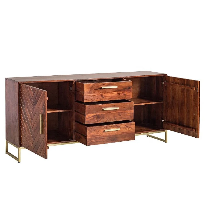 Post Modern Solid Wood Industrial Herringbone Pattern Sideboard Dresser Storage Cabinet 2023 Industrial Living Room Furniture