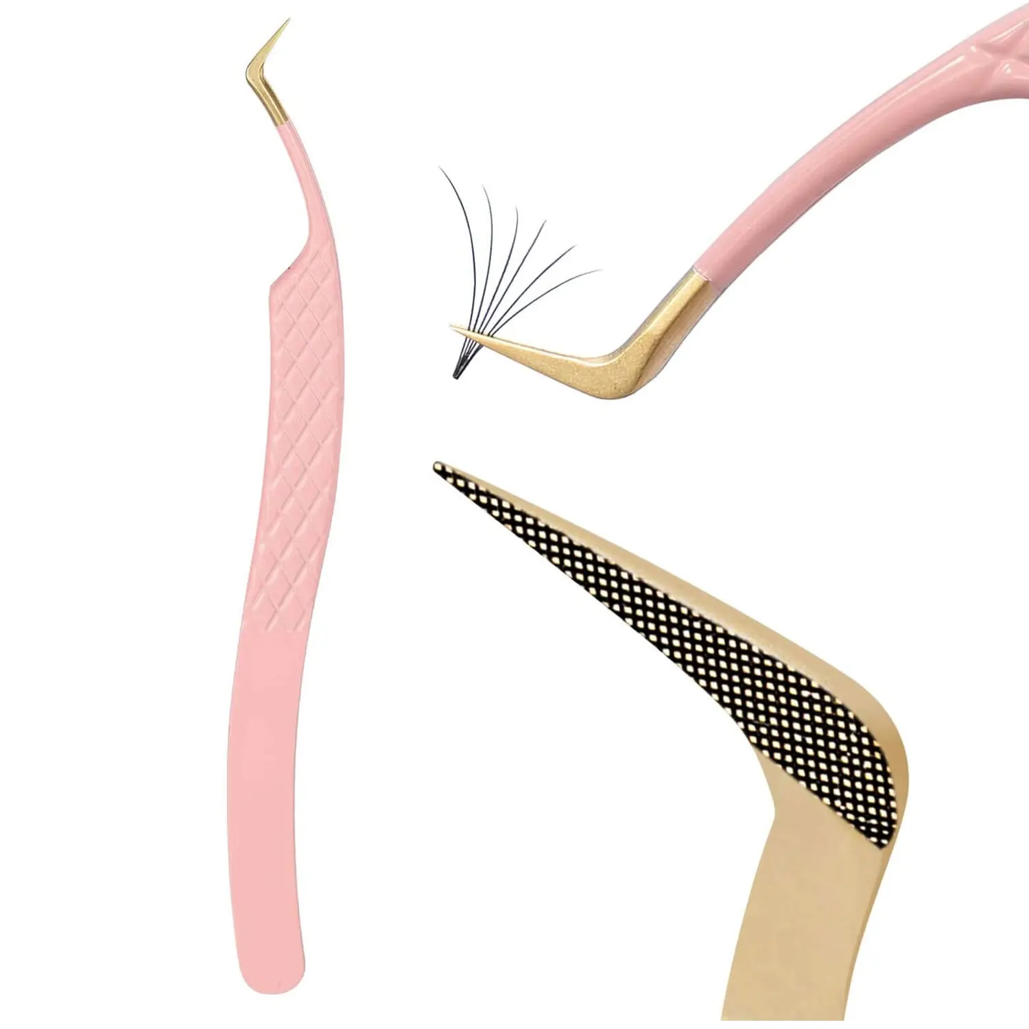 Eyelash Extension Tweezers,Diamond Grip Lash Tweezers for Isolation Applying and Mega Volume Mink Lashes Fanning