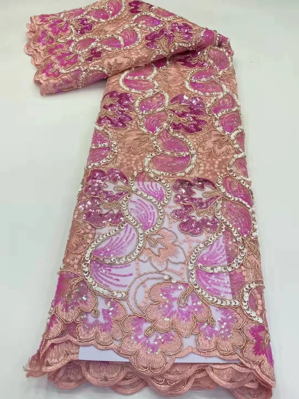 african flower embroidery women dress fabric, custom voile clothing material fabric with sequin and beaded/