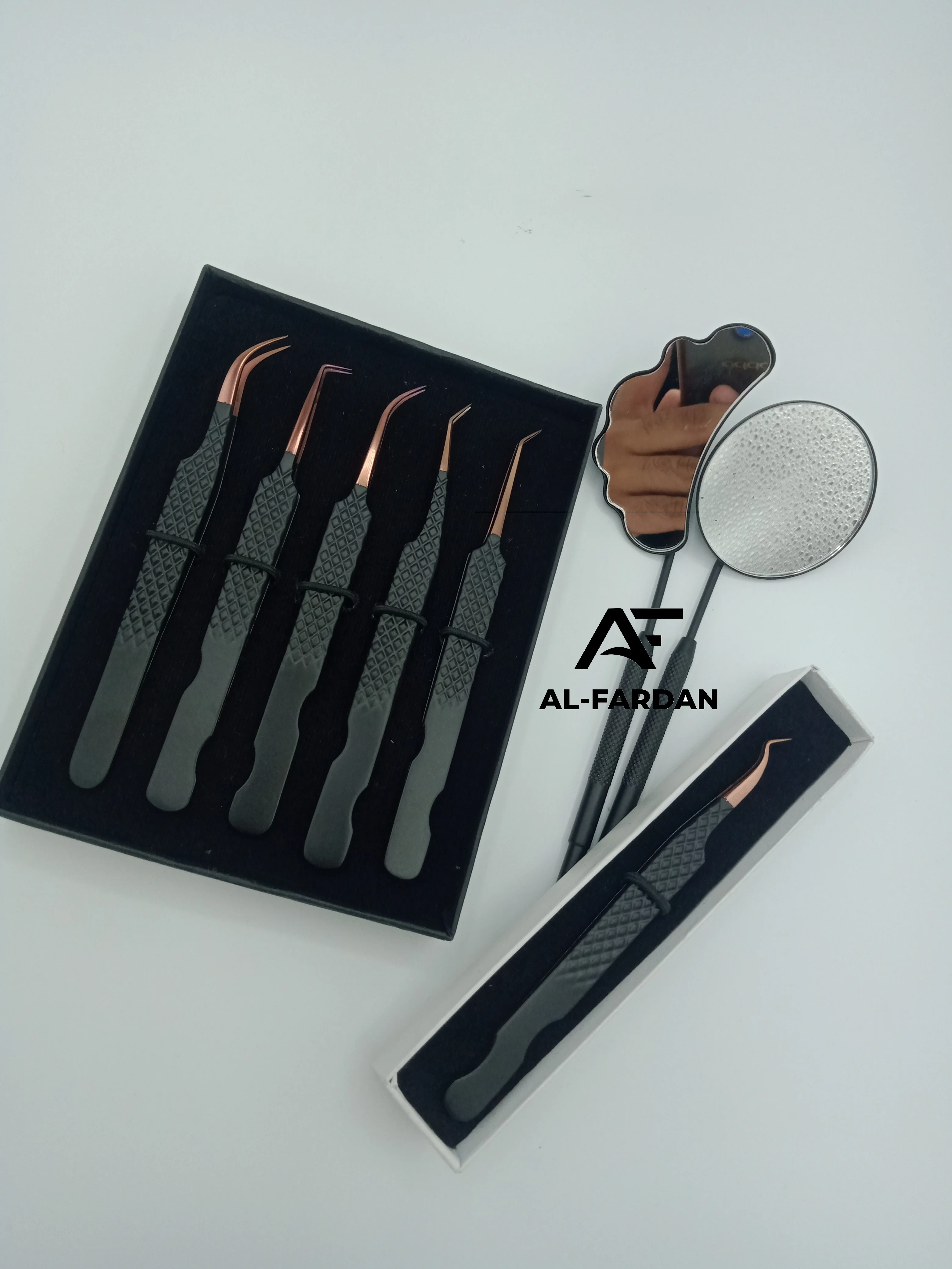Matte Black With Rose Gold Color Tip Tweezers For Eyelash Extension Diamond Grip Stainless Steel Lash Tweezer With Mirror Handle