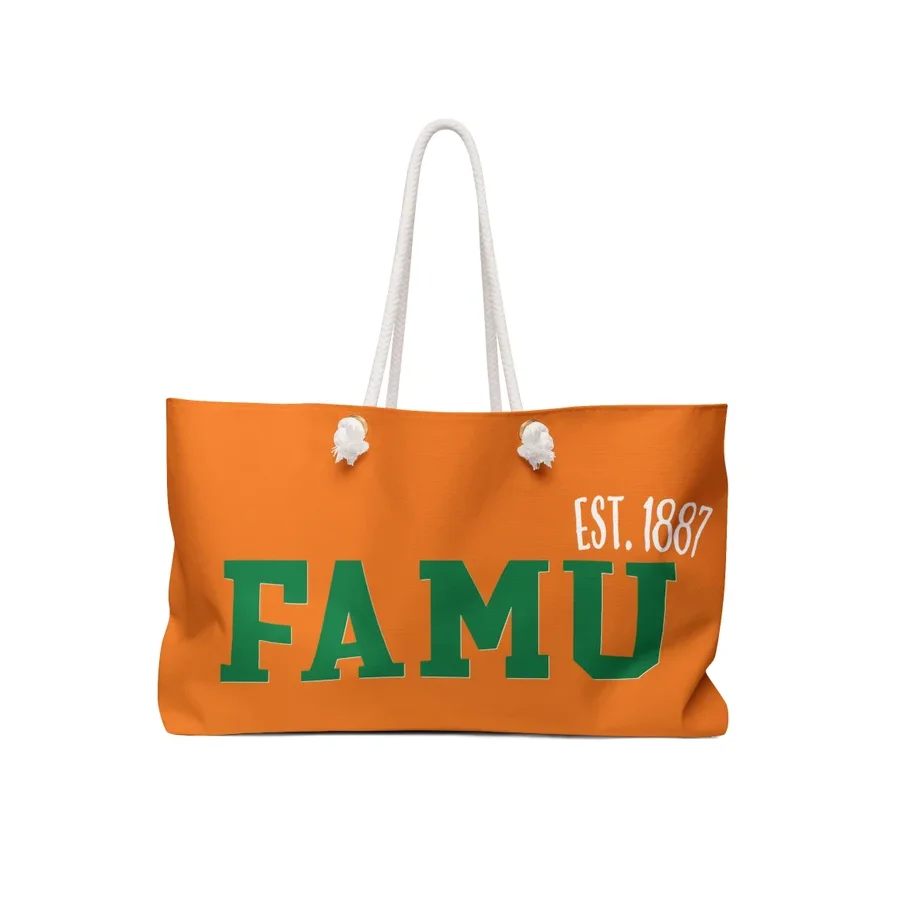 Florida A&M FAMU HBCU Oversized Tote Bag Custom Logo Unisex Zipper Closure Cotton Fabric Lining Satchel Style with Two Handled
