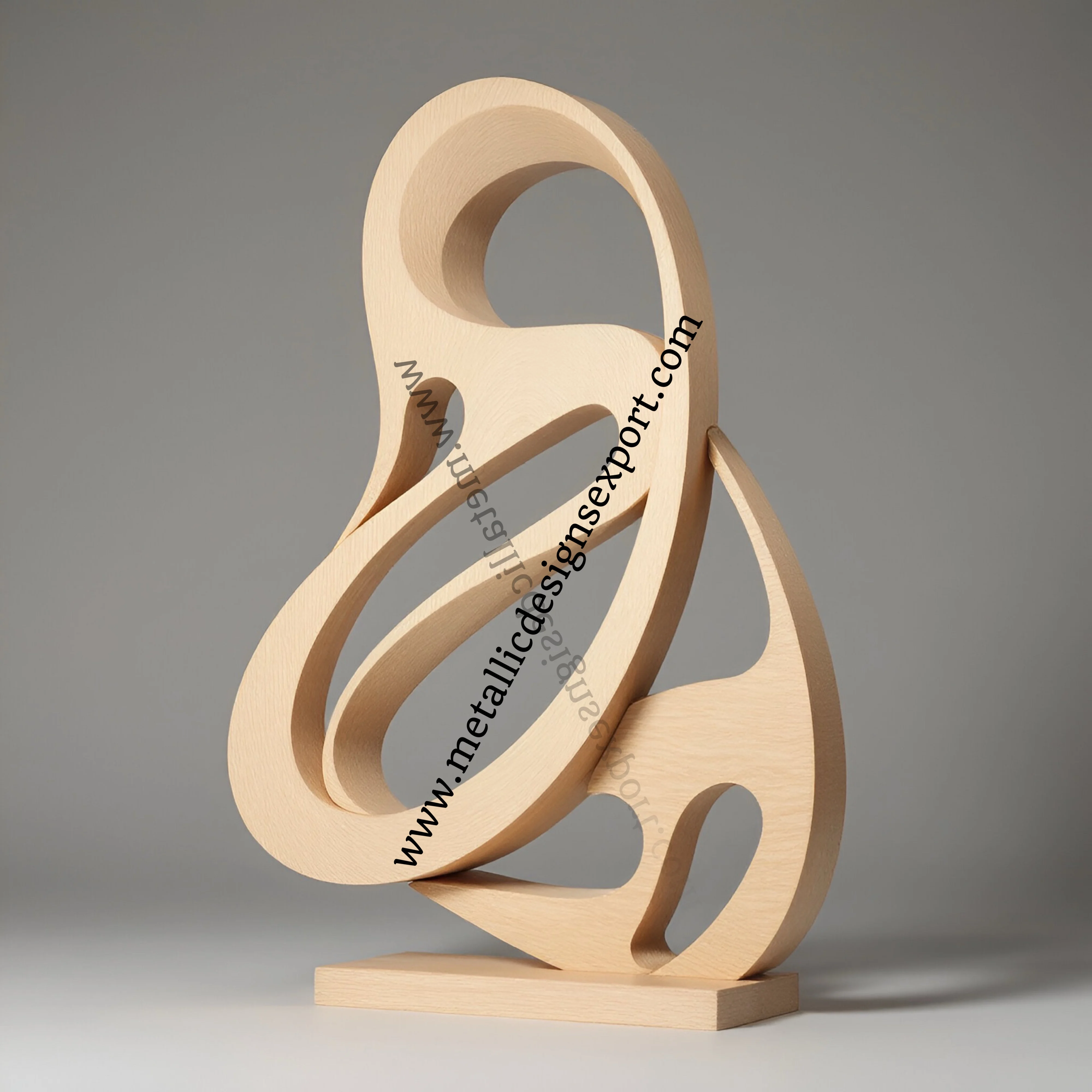Round Abstract Wooden Sculpture Modern Carved Wood Art Decor, Unique Handcrafted Accent Piece for Home & Office Display