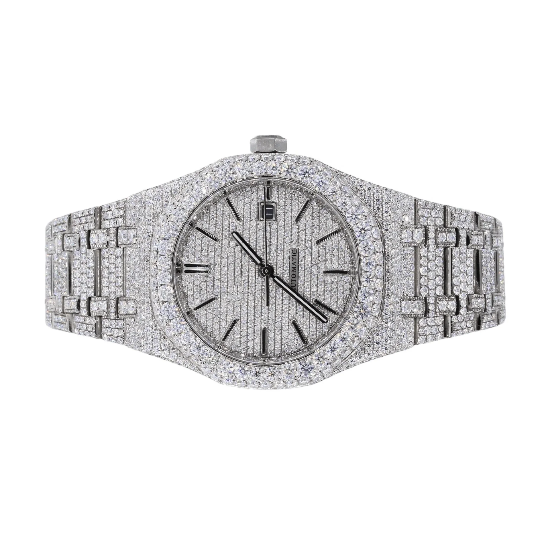 Прямая поставка с завода прозрачные часы VVS алмазные муассанитом для мужчин и женщин Смарт-часы AP Audemars из Индии экспорт