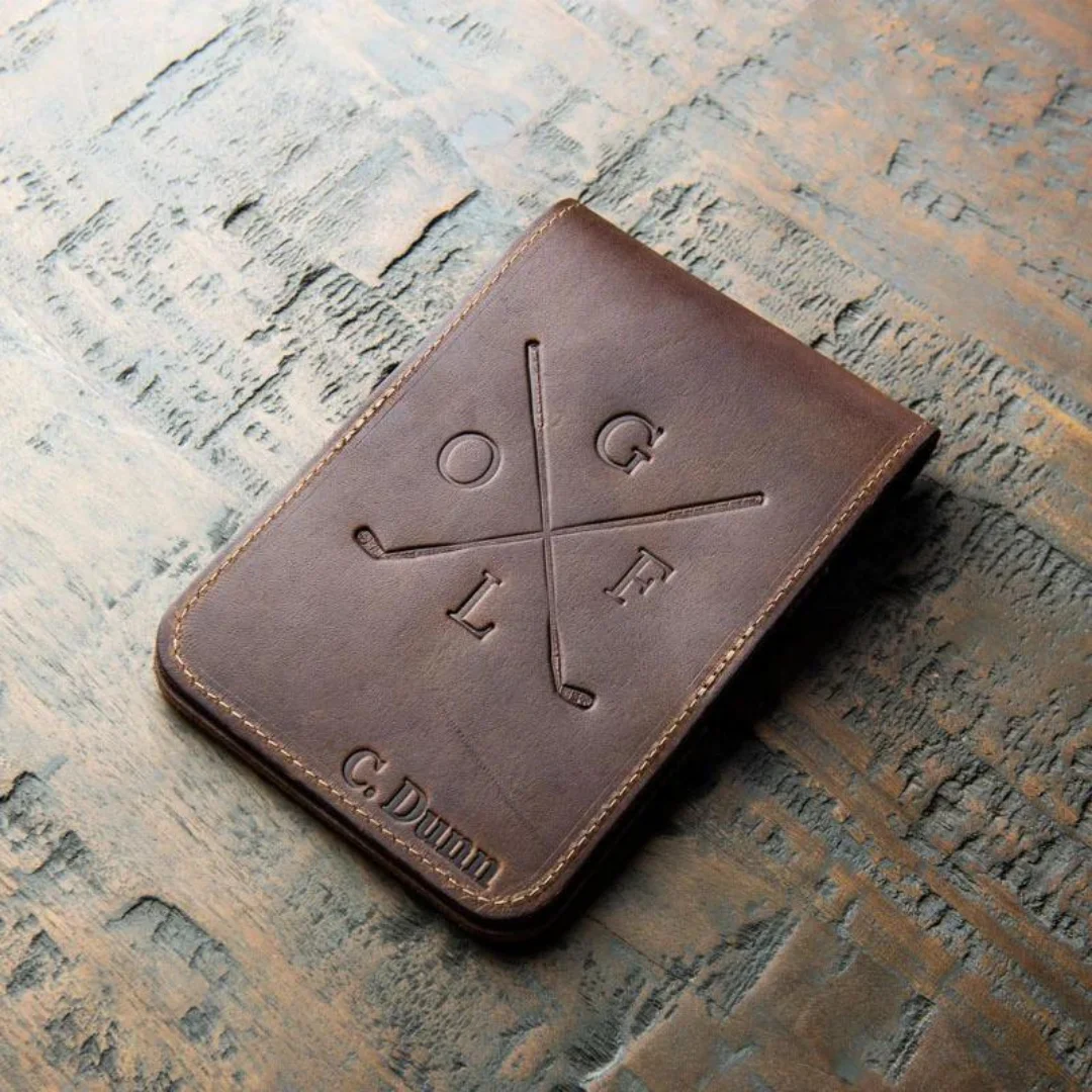 New Design Real Leather Bi-fold Golf Scorecard Holder High Quality Leather Score Card Holder at Wholesale Price.