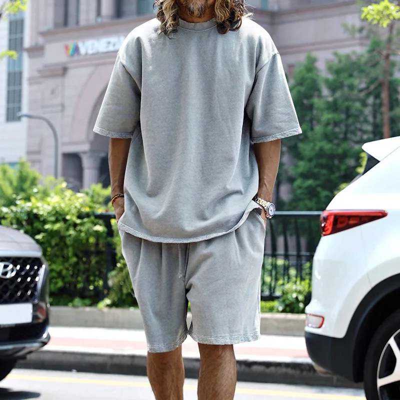 CUSTOM SUMMER 2 pc short set men casual set of shorts and shirt for men custom logo loungewear men shirt and short with printing