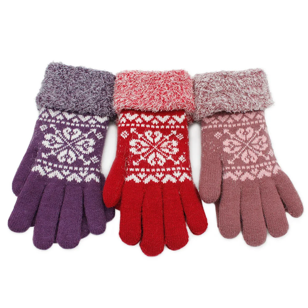 Heart Pattern Knitted Jacquard Winter Warm Double Layer Gloves