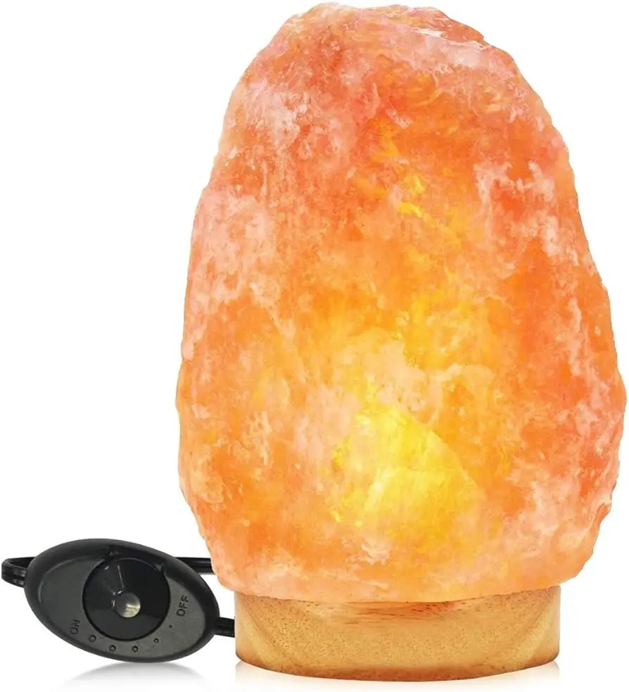 Handcrafted Natural Wooden Base Himalayan Crystal Rock Salt Lamp Natural Crafts for Home Decor Night Light and Gift Idea