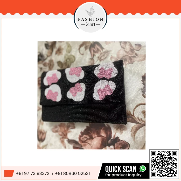 Handcrafted Indian Beaded Minnie Mouse Design with Detachable Chain Cross Body Clutch Bag for Evening Party