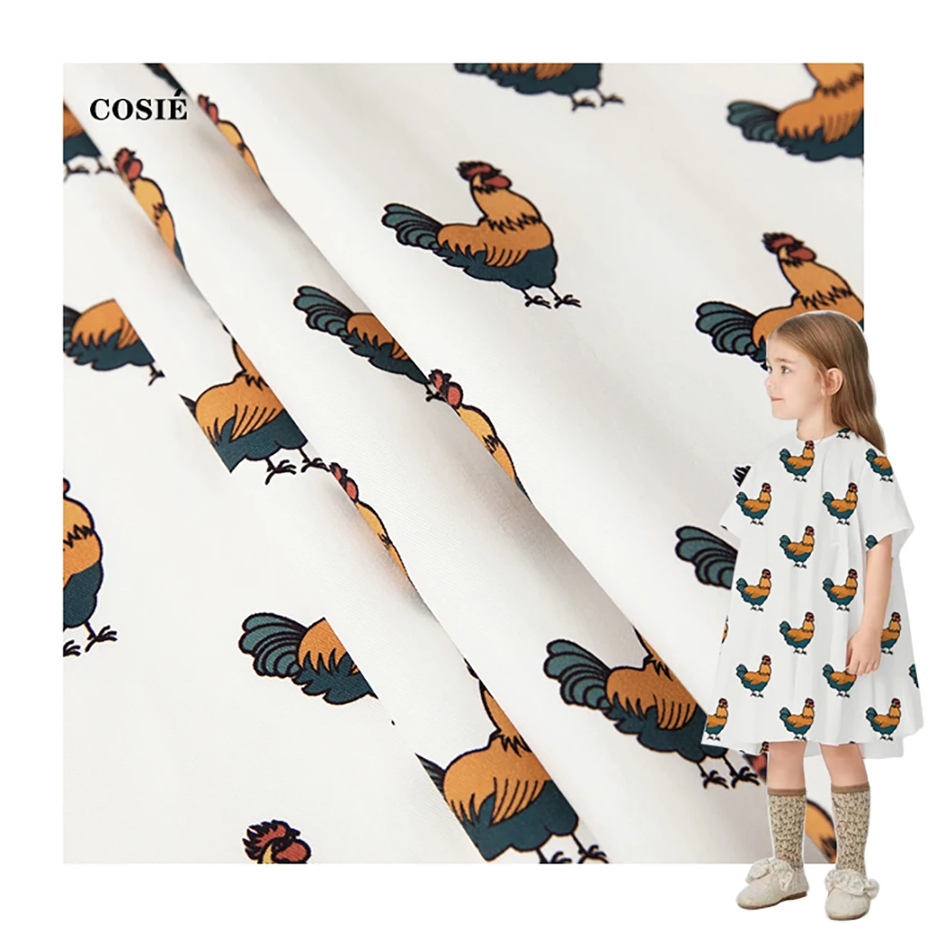 Customize Low MOQ 100% Organic Cotton Twill Digital Printed chicken Animal Pattern Fabric 145gsm for Baby Girl