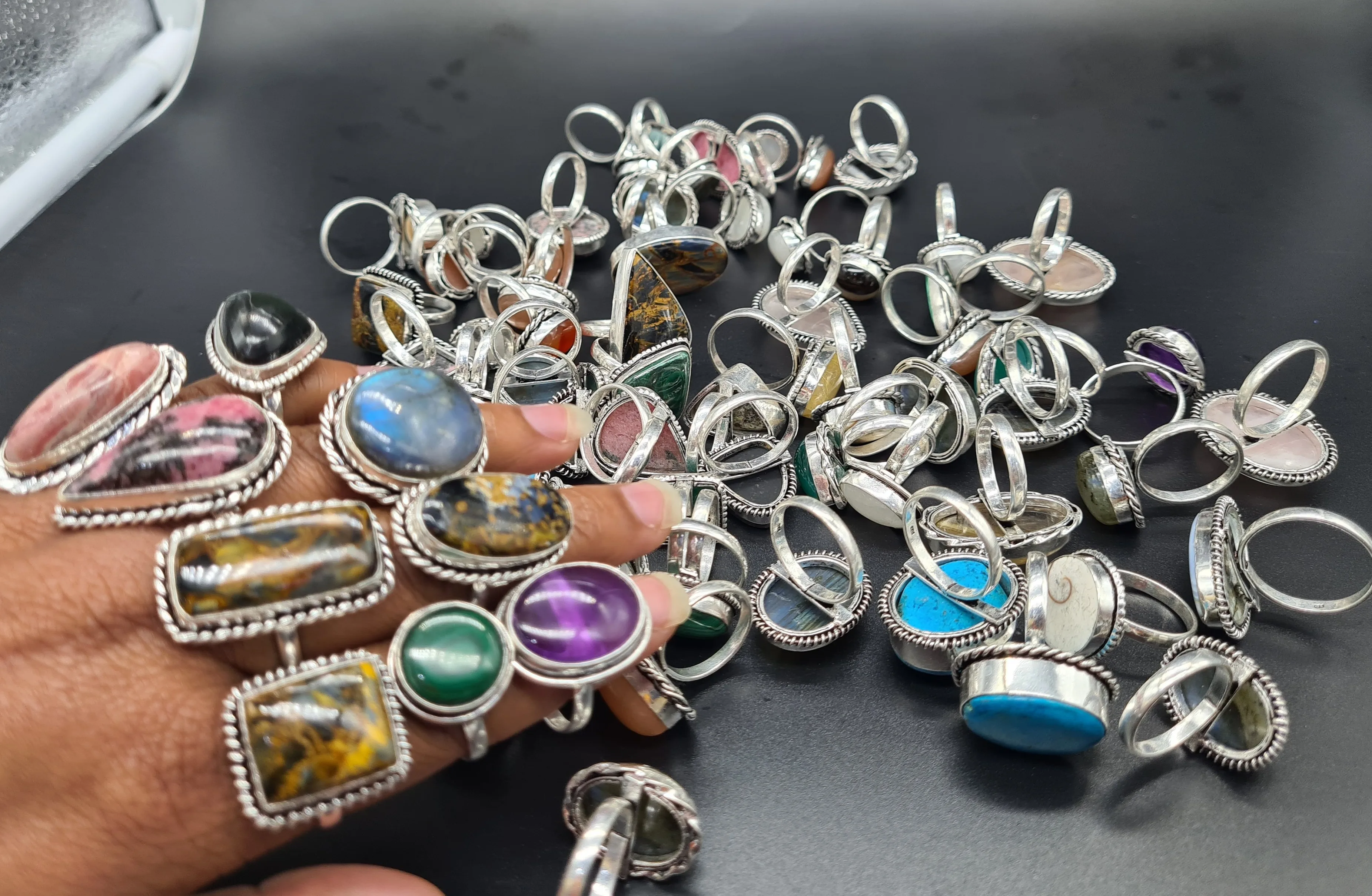 Wholesale Rings 925 Sterling Silver Mix Gemstone Silver Bulk Rings Lot Multi & Mix Gemstone Ring