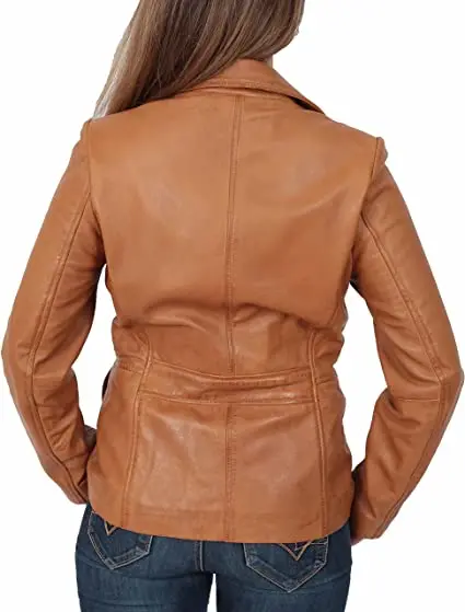 Womens Leather Blazer Coat Fitted Classic Hip Length Jacket/ Brown oversized Leather Blazers womens/Custom logo leather blazers