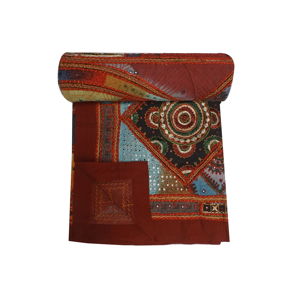 elephant design embroidery Indian manufacturing traditional evergreen vintage applique work bedspread, handmade collection