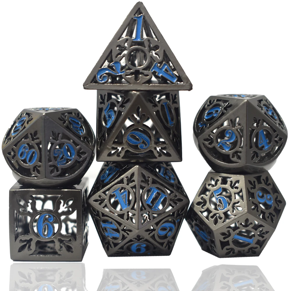 Customized 7 Pieces D and D Dice Metal Black Gold Dice Set Game Role Playing Dice for Dungeons and Dragons